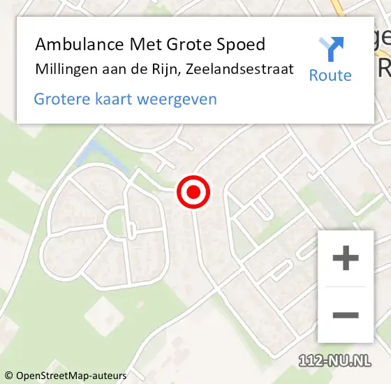Locatie op kaart van de 112 melding: Ambulance Met Grote Spoed Naar Millingen aan de Rijn, Zeelandsestraat op 15 mei 2022 09:30