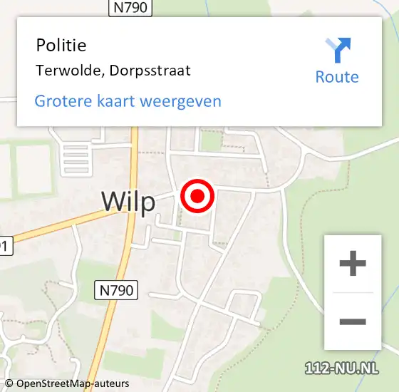 Locatie op kaart van de 112 melding: Politie Terwolde, Dorpsstraat op 15 mei 2022 09:36