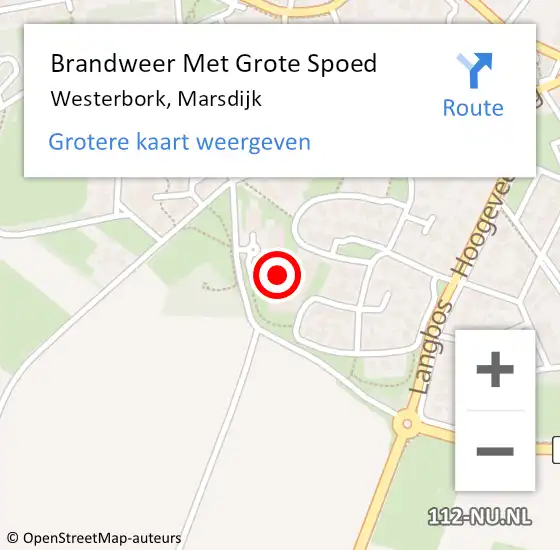 Locatie op kaart van de 112 melding: Brandweer Met Grote Spoed Naar Westerbork, Marsdijk op 15 mei 2022 09:55