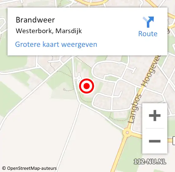 Locatie op kaart van de 112 melding: Brandweer Westerbork, Marsdijk op 15 mei 2022 09:59