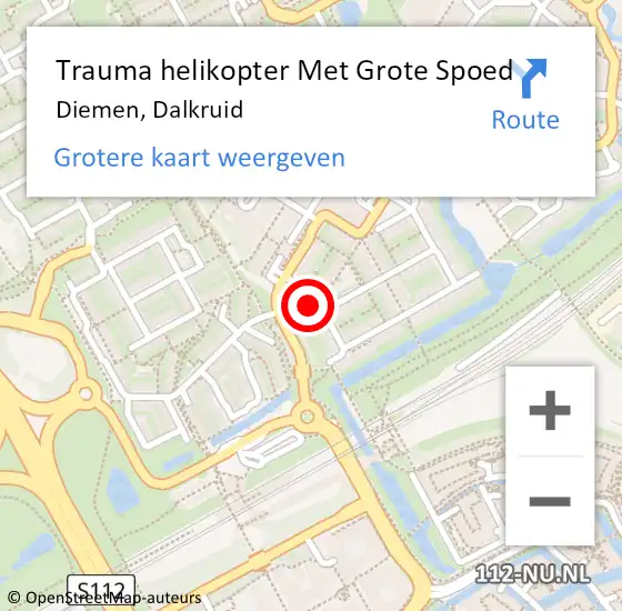 Locatie op kaart van de 112 melding: Trauma helikopter Met Grote Spoed Naar Diemen, Dalkruid op 15 mei 2022 10:02