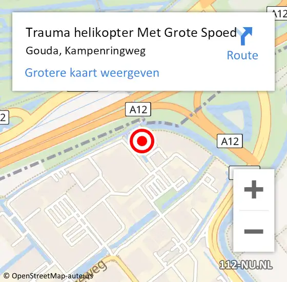 Locatie op kaart van de 112 melding: Trauma helikopter Met Grote Spoed Naar Gouda, Kampenringweg op 15 mei 2022 10:08