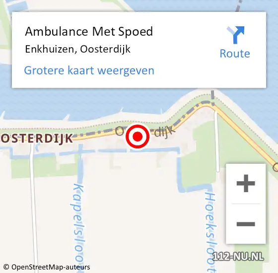 Locatie op kaart van de 112 melding: Ambulance Met Spoed Naar Enkhuizen, Oosterdijk op 15 mei 2022 10:29