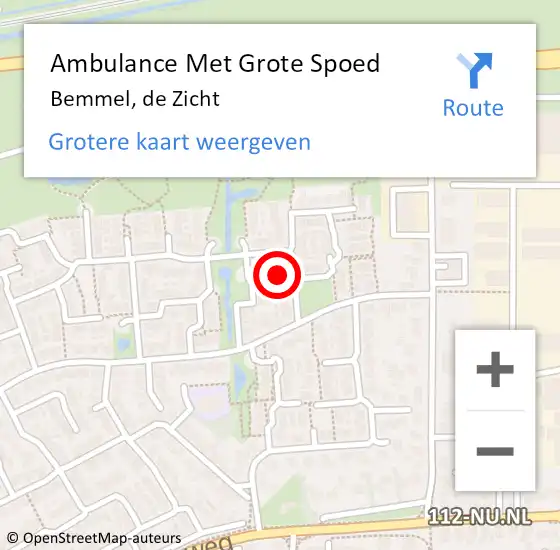 Locatie op kaart van de 112 melding: Ambulance Met Grote Spoed Naar Bemmel, de Zicht op 15 mei 2022 10:41