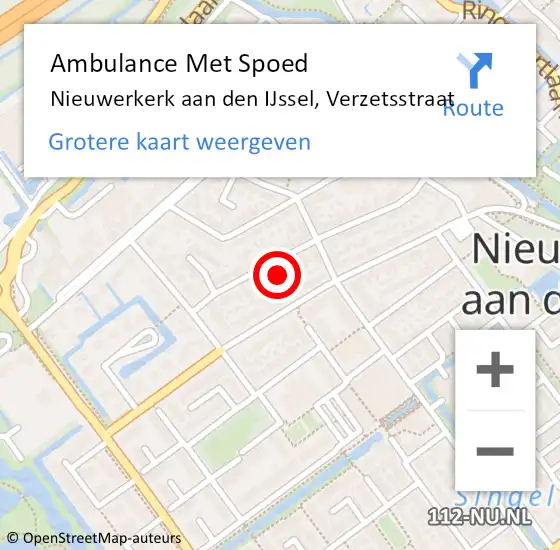 Locatie op kaart van de 112 melding: Ambulance Met Spoed Naar Nieuwerkerk aan den IJssel, Verzetsstraat op 15 mei 2022 11:20