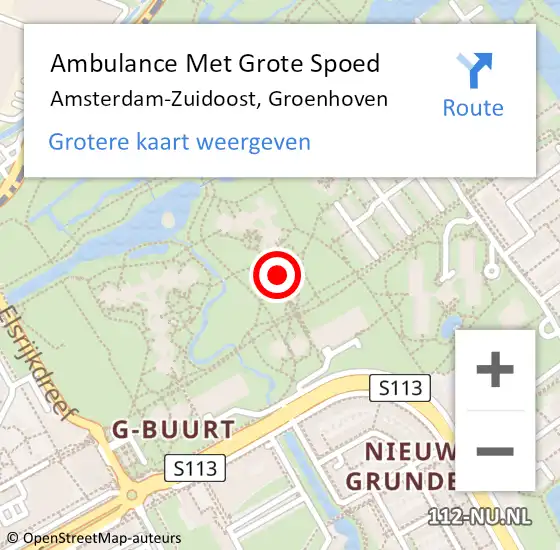 Locatie op kaart van de 112 melding: Ambulance Met Grote Spoed Naar Amsterdam-Zuidoost, Groenhoven op 15 mei 2022 11:35