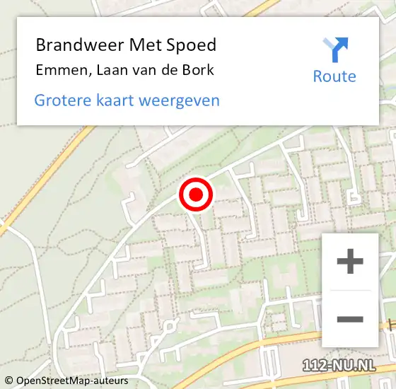 Locatie op kaart van de 112 melding: Brandweer Met Spoed Naar Emmen, Laan van de Bork op 15 mei 2022 11:54