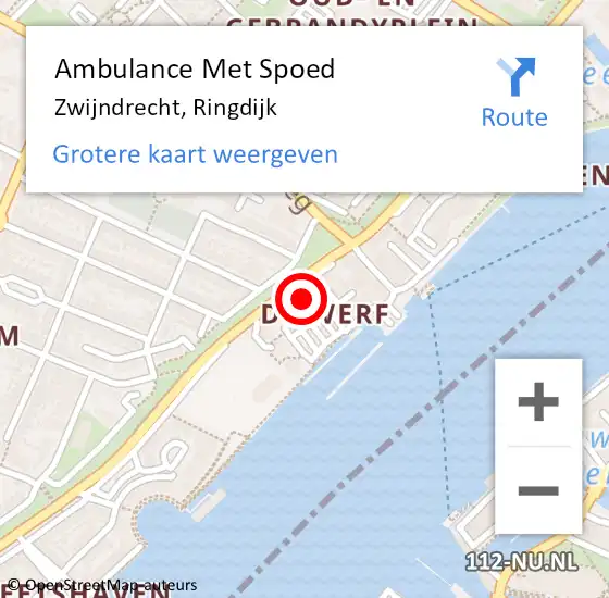 Locatie op kaart van de 112 melding: Ambulance Met Spoed Naar Zwijndrecht, Ringdijk op 15 mei 2022 11:59