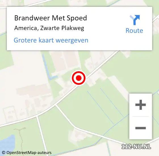 Locatie op kaart van de 112 melding: Brandweer Met Spoed Naar America, Zwarte Plakweg op 15 mei 2022 12:08