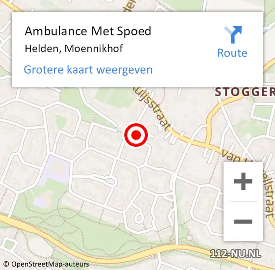 Locatie op kaart van de 112 melding: Ambulance Met Spoed Naar Helden, Moennikhof op 15 mei 2022 12:12