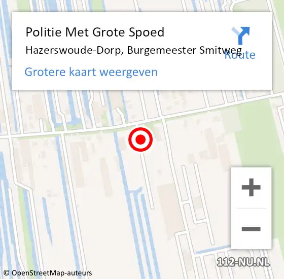Locatie op kaart van de 112 melding: Politie Met Grote Spoed Naar Hazerswoude-Dorp, Burgemeester Smitweg op 15 mei 2022 12:13