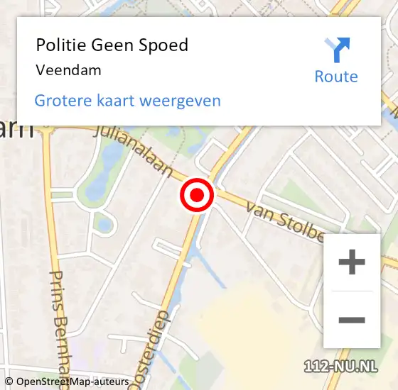 Locatie op kaart van de 112 melding: Politie Geen Spoed Naar Veendam op 15 mei 2022 12:30