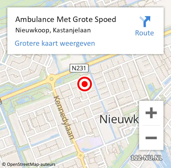 Locatie op kaart van de 112 melding: Ambulance Met Grote Spoed Naar Nieuwkoop, Kastanjelaan op 15 mei 2022 12:32