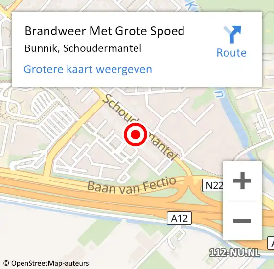 Locatie op kaart van de 112 melding: Brandweer Met Grote Spoed Naar Bunnik, Schoudermantel op 15 mei 2022 12:40