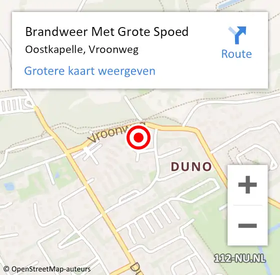 Locatie op kaart van de 112 melding: Brandweer Met Grote Spoed Naar Oostkapelle, Vroonweg op 15 mei 2022 12:47
