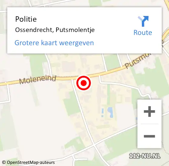 Locatie op kaart van de 112 melding: Politie Ossendrecht, Putsmolentje op 15 mei 2022 12:48