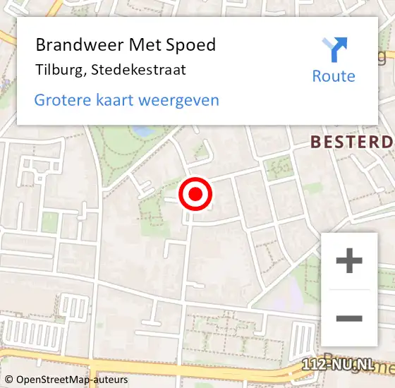 Locatie op kaart van de 112 melding: Brandweer Met Spoed Naar Tilburg, Stedekestraat op 15 mei 2022 12:50