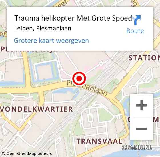 Locatie op kaart van de 112 melding: Trauma helikopter Met Grote Spoed Naar Leiden, Plesmanlaan op 15 mei 2022 13:05