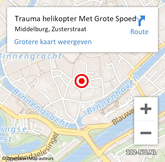 Locatie op kaart van de 112 melding: Trauma helikopter Met Grote Spoed Naar Middelburg, Zusterstraat op 15 mei 2022 13:10