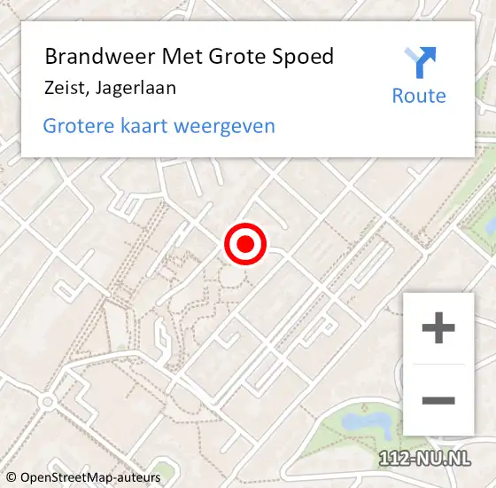 Locatie op kaart van de 112 melding: Brandweer Met Grote Spoed Naar Zeist, Jagerlaan op 15 mei 2022 13:37