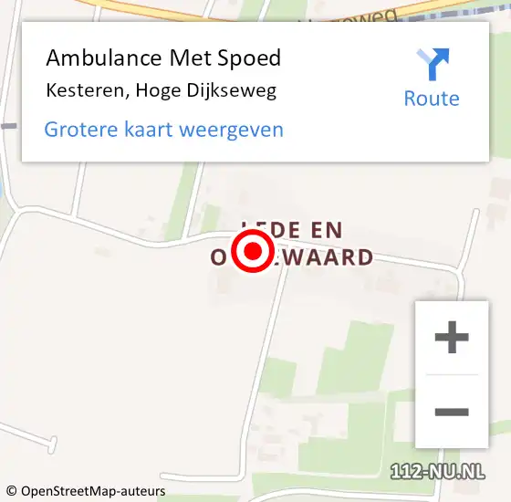 Locatie op kaart van de 112 melding: Ambulance Met Spoed Naar Kesteren, Hoge Dijkseweg op 15 mei 2022 13:42