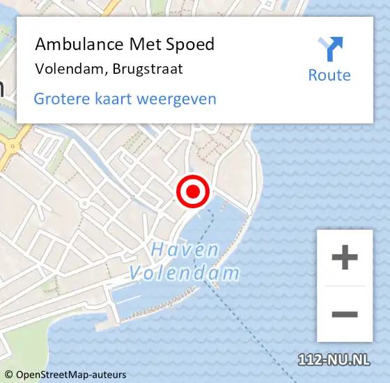 Locatie op kaart van de 112 melding: Ambulance Met Spoed Naar Volendam, Brugstraat op 15 mei 2022 13:53