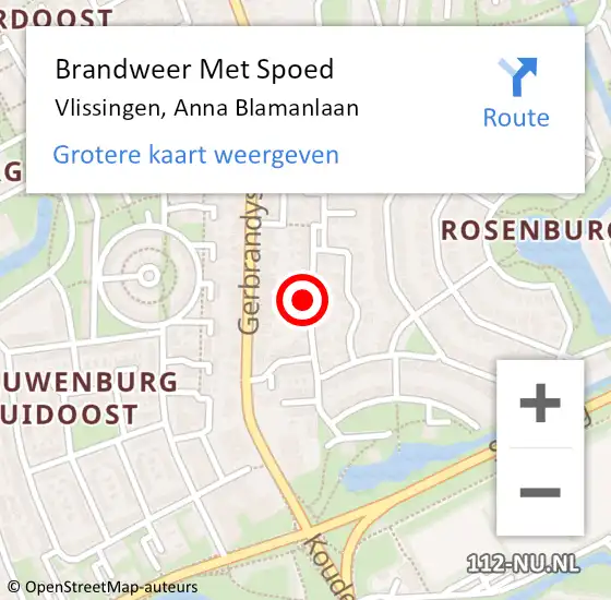 Locatie op kaart van de 112 melding: Brandweer Met Spoed Naar Vlissingen, Anna Blamanlaan op 15 mei 2022 13:53