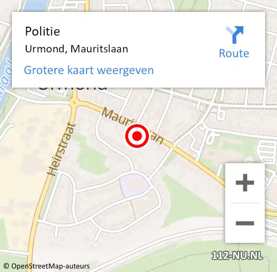 Locatie op kaart van de 112 melding: Politie Urmond, Mauritslaan op 15 mei 2022 14:03