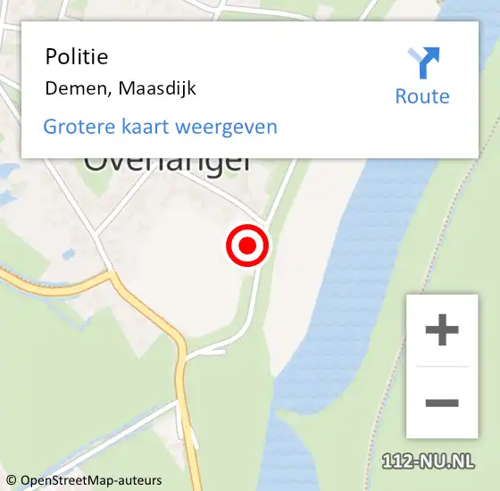 Locatie op kaart van de 112 melding: Politie Demen, Maasdijk op 15 mei 2022 14:12