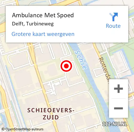 Locatie op kaart van de 112 melding: Ambulance Met Spoed Naar Delft, Turbineweg op 15 mei 2022 14:36