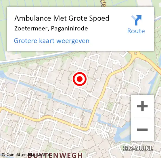 Locatie op kaart van de 112 melding: Ambulance Met Grote Spoed Naar Zoetermeer, Paganinirode op 15 mei 2022 14:37