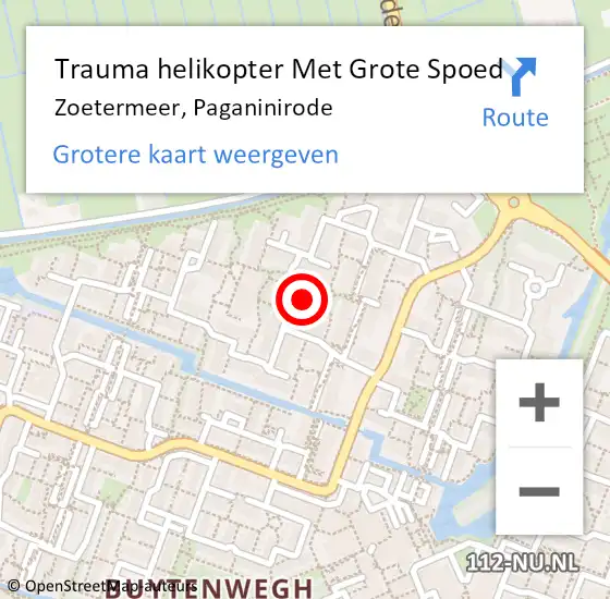 Locatie op kaart van de 112 melding: Trauma helikopter Met Grote Spoed Naar Zoetermeer, Paganinirode op 15 mei 2022 14:38