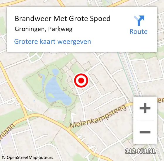 Locatie op kaart van de 112 melding: Brandweer Met Grote Spoed Naar Groningen, Parkweg op 15 mei 2022 14:46