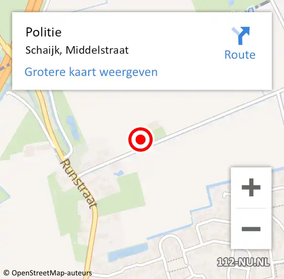 Locatie op kaart van de 112 melding: Politie Schaijk, Middelstraat op 15 mei 2022 14:48