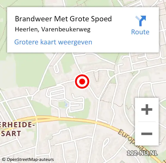 Locatie op kaart van de 112 melding: Brandweer Met Grote Spoed Naar Heerlen, Varenbeukerweg op 15 mei 2022 14:51