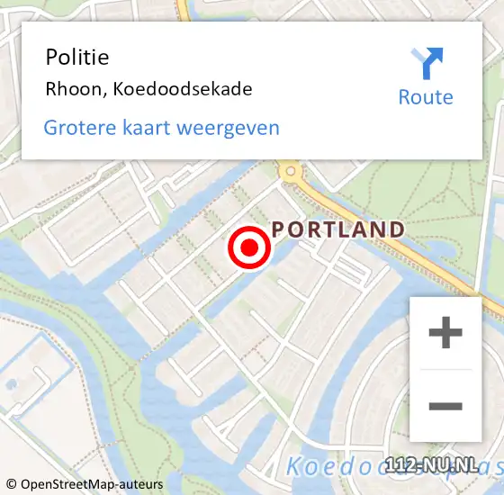 Locatie op kaart van de 112 melding: Politie Rhoon, Koedoodsekade op 15 mei 2022 14:57