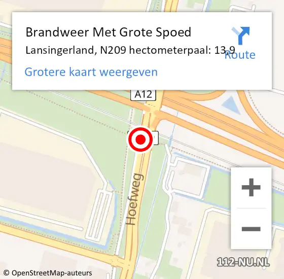 Locatie op kaart van de 112 melding: Brandweer Met Grote Spoed Naar Lansingerland, N209 hectometerpaal: 13,9 op 15 mei 2022 15:14