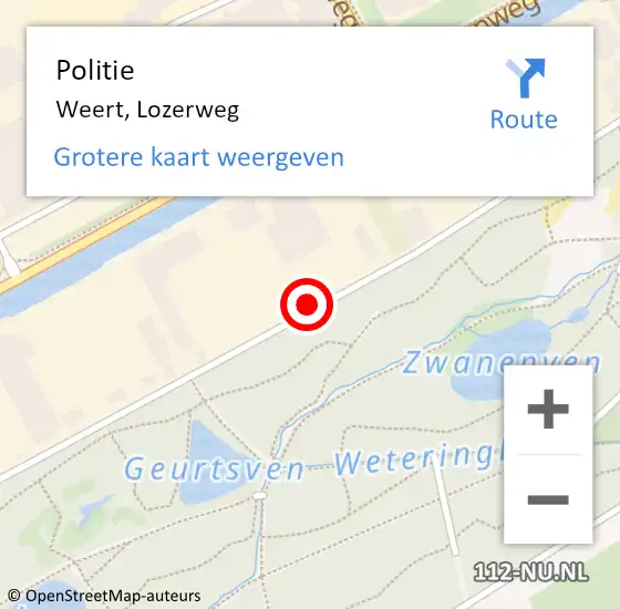 Locatie op kaart van de 112 melding: Politie Weert, Lozerweg op 15 mei 2022 15:17