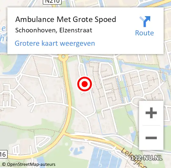 Locatie op kaart van de 112 melding: Ambulance Met Grote Spoed Naar Schoonhoven, Elzenstraat op 15 mei 2022 15:33