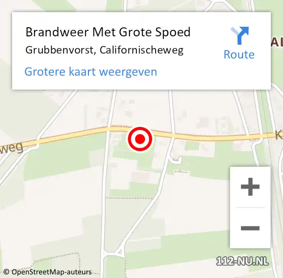 Locatie op kaart van de 112 melding: Brandweer Met Grote Spoed Naar Grubbenvorst, Californischeweg op 15 mei 2022 15:35