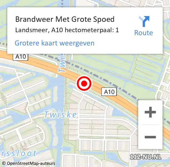 Locatie op kaart van de 112 melding: Brandweer Met Grote Spoed Naar Landsmeer, A10 hectometerpaal: 1 op 15 mei 2022 15:37