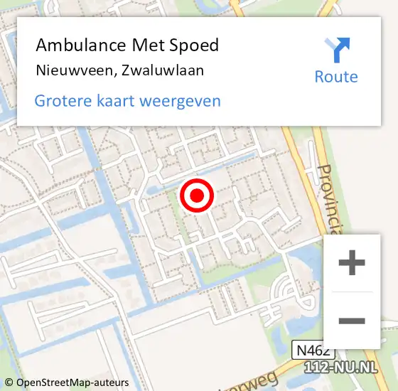 Locatie op kaart van de 112 melding: Ambulance Met Spoed Naar Nieuwveen, Zwaluwlaan op 15 mei 2022 15:38