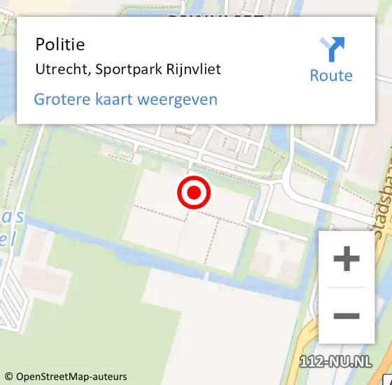 Locatie op kaart van de 112 melding: Politie Utrecht, Sportpark Rijnvliet op 15 mei 2022 15:54