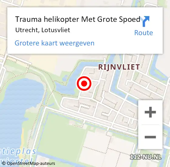 Locatie op kaart van de 112 melding: Trauma helikopter Met Grote Spoed Naar Utrecht, Lotusvliet op 15 mei 2022 15:57