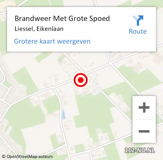 Locatie op kaart van de 112 melding: Brandweer Met Grote Spoed Naar Liessel, Eikenlaan op 15 mei 2022 16:03