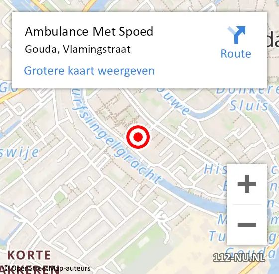 Locatie op kaart van de 112 melding: Ambulance Met Spoed Naar Gouda, Vlamingstraat op 15 mei 2022 16:12