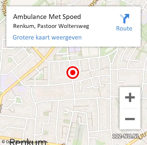 Locatie op kaart van de 112 melding: Ambulance Met Spoed Naar Renkum, Pastoor Woltersweg op 15 mei 2022 16:16