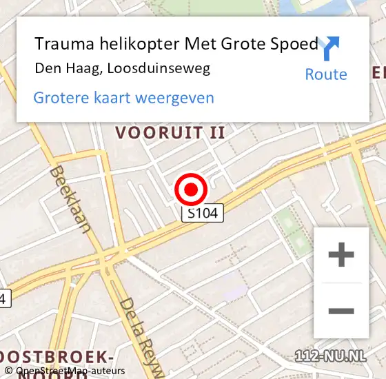 Locatie op kaart van de 112 melding: Trauma helikopter Met Grote Spoed Naar Den Haag, Loosduinseweg op 15 mei 2022 16:46