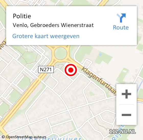 Locatie op kaart van de 112 melding: Politie Venlo, Gebroeders Wienerstraat op 15 mei 2022 16:46