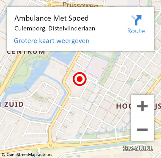 Locatie op kaart van de 112 melding: Ambulance Met Spoed Naar Culemborg, Distelvlinderlaan op 15 mei 2022 16:48